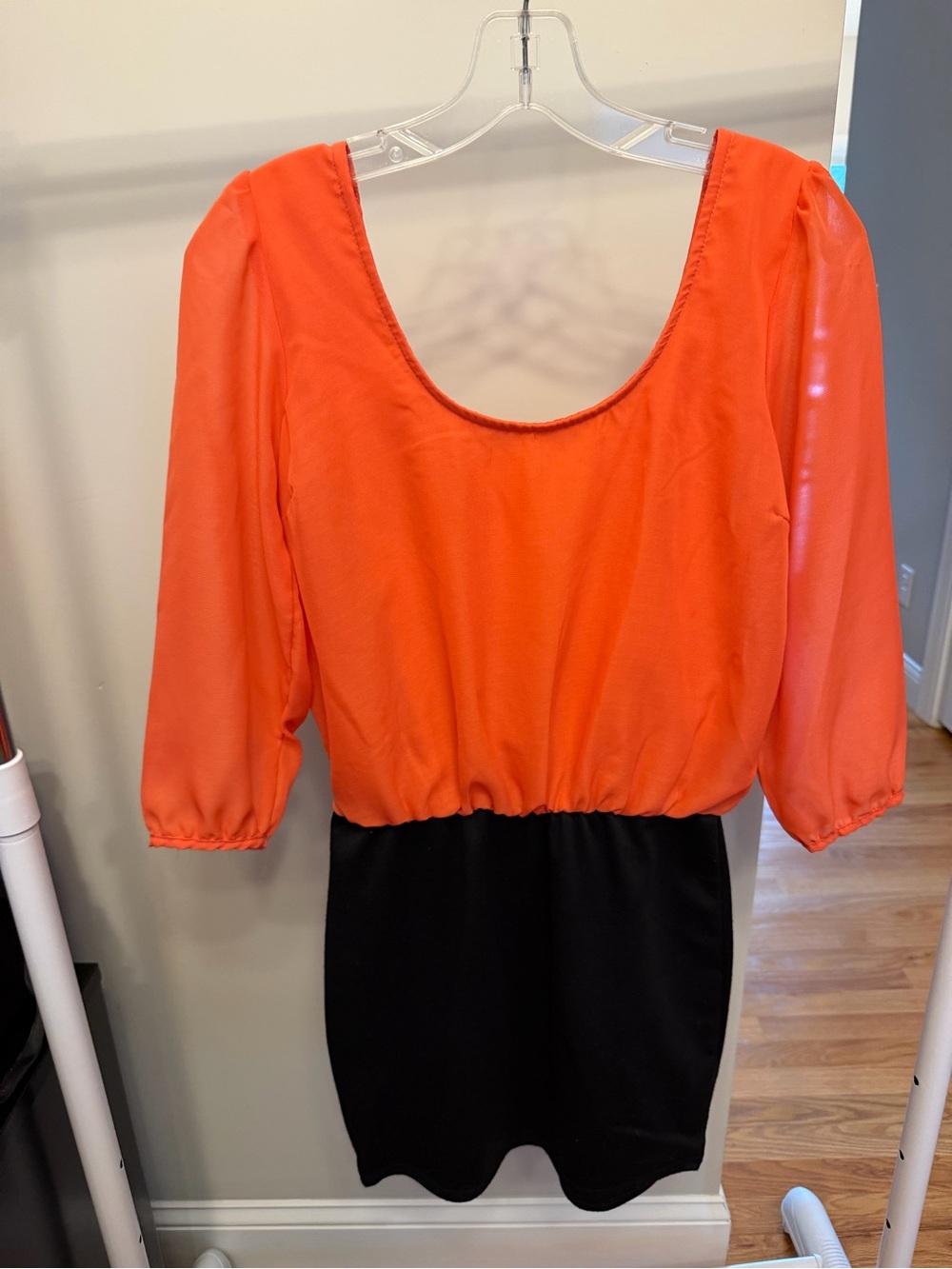 L8teR Orange and Black Scoop-Back Mini Dress